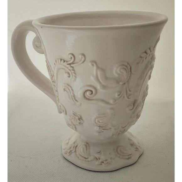 Cups/Mugs-Roscher-Cream on Cream-"Paisley Collection"-Relief-Footed-Set of 3 - Picture 11 of 15